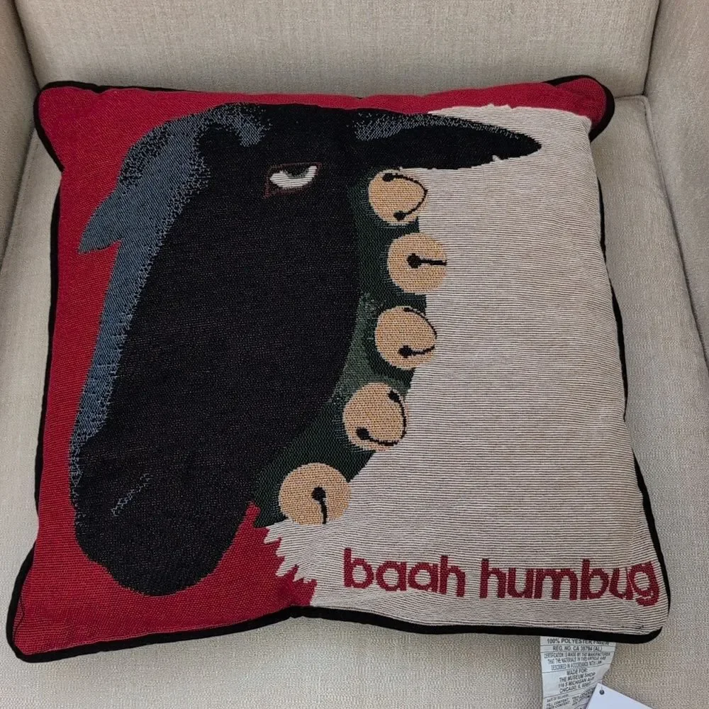 Art Institute of Chicago Baah Humbug Sheep Tapestry Christmas Throw Pillow NWT